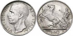 Vittorio Emanuele III (1900-1943). 10 lire 1930. Pag. 695; Mont. 95. AG. 27.00 mm. R. FDC.