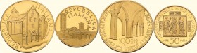 Lotto di due (2) monete da 100.000 e 50.000 lire 1997 rispettivamente per l'800° anniversario della fondazione di San Nicola di Bari e per il 1600° an...