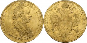 Austria. Franz Joseph (1848-1916). 4 dukat 1904, Wien mint. Herinek 59; Jaeger 345; Fried. 1153. AV. 39.50 mm. RR. Original strike. Mounted. Suspensio...