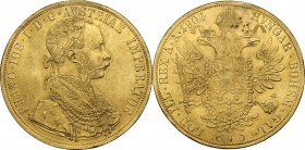Austria. Franz Joseph (1848-1916). 4 dukat 1904, Wien mint. Herinek 59; Jaeger 345; Fried. 1153. AV. 39.50 mm. RR. Original strike. Mounted. Suspensio...