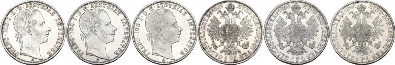 Austria. Franz Joseph (1848-1916). Lot of three (3) coins: florin 1860 A, Wien m...