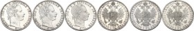 Austria. Franz Joseph (1848-1916). Lot of three (3) coins: florin 1860 A, Wien mint (2) and florin 1861 A, Wien mint. AR. Virtually as minted. MS.