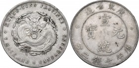 China. Dollar ND (1890-1908), Kwang Tung province. KM Y 203. AR. 26.70 g. 39.00 mm. Good VF. Countermarks.