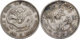 China. Guangxu (1875-1908). Dollar 1899. KM Y 145. AR. 26.69 g. 39.00 mm. Countermarked. Good VF.
