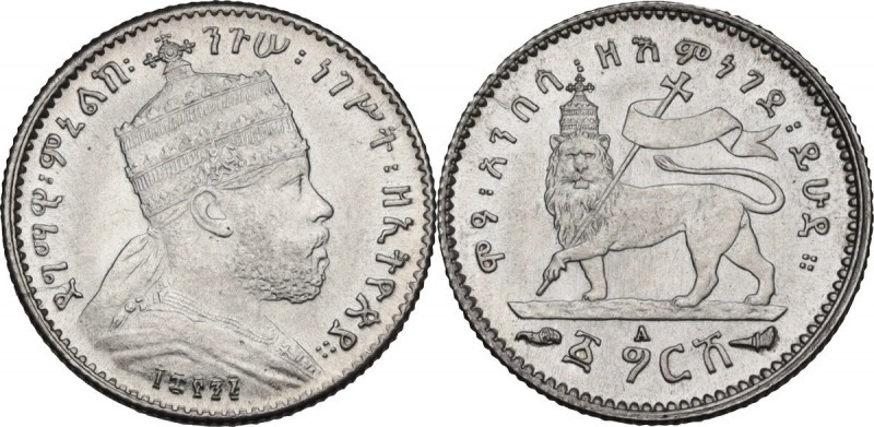 Ethiopia. Menelik II (1889-1913). Gersh 1895EE (1903) A, Paris mint. KM 12. AR. ...