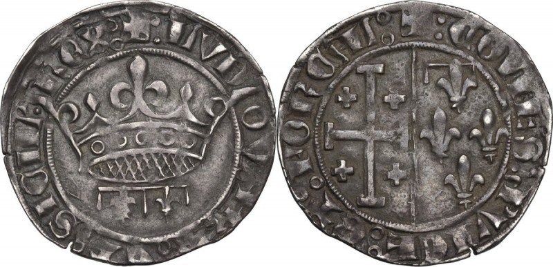 France. Louis II of Anjou (1384-1417). Sol coronat (gros), c. 1389, Tarascon. Pd...