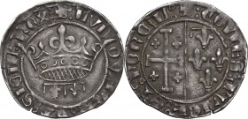 France. Louis II of Anjou (1384-1417). Sol coronat (gros), c. 1389, Tarascon. PdA 4052; Rolland 109, Boudeu 866. AR. 2.08 g. 24.00 mm. VF/Good VF.