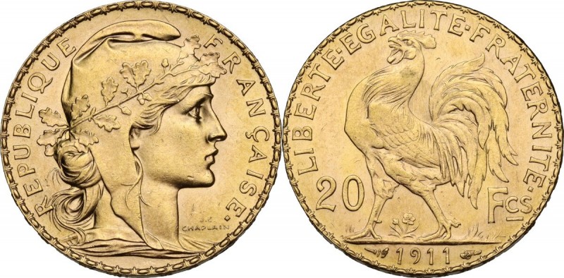 France. Third Republic (1871-1940). 20 Francs 1911. KM 857; Gad. 1064a; Fried. 5...