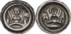 Germany. Anonymous of Archbishops. Bracteate. Magdeburg (Erzbistum), c. 1205-1215. Berger 1552. AR. 0.65 g. 22.00 mm. St. Moritz holding sword and ban...