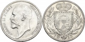 Liechtenstein. Johann II (1858-1929). 2 kronen 1912. KM Y 3; HMZ 2-1377a. AR. 27.00 mm. Virtually as minted. MS.