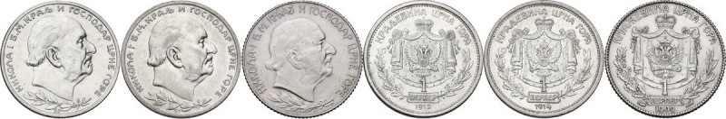 Montenegro. Nicholas I as Prince (1860-1910) and King (1910-1918). Lot of three ...