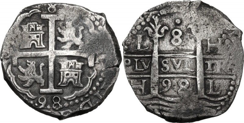 Peru'. Carlos II (1665-1700). 8 Reales 1698, Lima. H. KM 24; Cal. 243. AR. 26.42...
