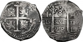 Peru'. Carlos II (1665-1700). 8 Reales 1698, Lima. H. KM 24; Cal. 243. AR. 26.42 g. 35.50 mm. About EF/Good VF.