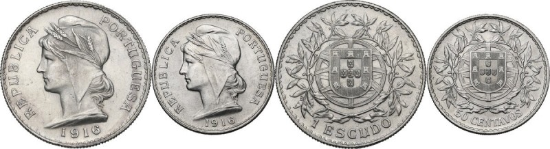Portugal. Repubblic (1910-1926). Lot of two (2) coins: Escudo and 50 Centavos 19...