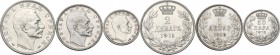 Serbia. Peter I (1903-1918). Lot of three (3) coins: 2 dinara, dinar and 50 para 1915. KM 24,25,26. AR. MS.