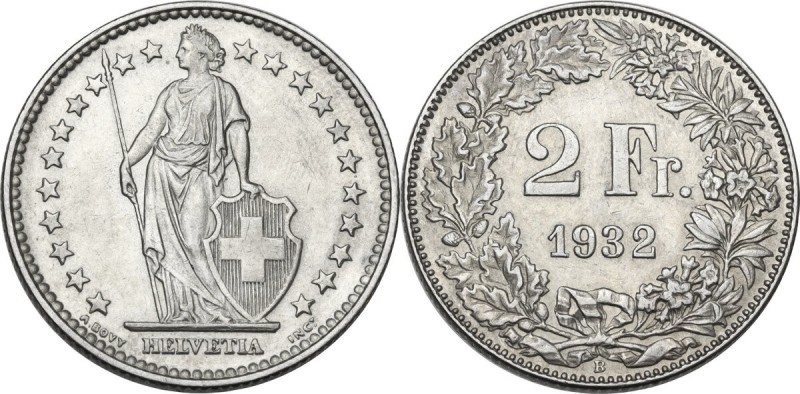 Switzerland. Confederation. 2 franken 1932 B, Bern mint. KM 21; HMZ 2-1202aa; Di...