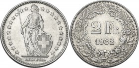 Switzerland. Confederation. 2 franken 1932 B, Bern mint. KM 21; HMZ 2-1202aa; Divo 410. AR. 27.00 mm. Minor contact marks. Golden toning. AU.