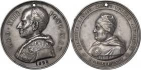 Leone XIII (1878-1903), Gioacchino Pecci. Medaglia premio dell'Accademia Romana di San Tommaso d'Aquino. D/ LEO XIII PONT MAX. Busto a sinistra con zu...