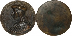 Giacomo Bovi (1455-1522), giureconsulto, senatore e Gonfaloniere del popolo di Bologna. Medaglia uniface 1513. AE. mm. D/ IACO: BOVIVS: IVRE: CONS: BO...