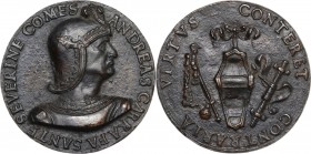 Andrea Carafa (1496-1526), Conte di Santa Severina. Medaglia s.d. (inizi del XVI sec.). D/ ANDREAS CARRAFA SANTE SEVERINE COMES. Busto corazzato a des...