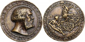 Amico Taegio (XVI sec.), ambasciatore e giurista milanese. Medaglia 1529, di ambito germanico. D/ AMICVS TAEGIVS CO DOC ET EQVES. Testa barbuta a dest...