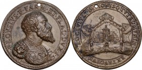 Pier Luigi Farnese (1545-1547). Medaglia, c. 1547. D/ P LOYSIVS F PARM ET PLAC DVX I. Busto barbuto a destra, indossa corazza e mantello; sotto, I. F....