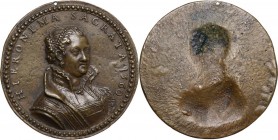 Girolama Sacrata, nobildonna ferrarese. Medaglia uniface 1560. D/ HIERONIMA SACRATA 1560. Busto di tre quarti a destra con gioiello pendente da collan...