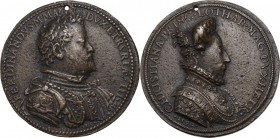 Ferdinando I de Medici (1587-1609). Medaglia 1592. D/ FERDINANDVS M MAGN DVX ETRVRIAE III. Busto a destra con corta barba, indossa corazza e mantello;...