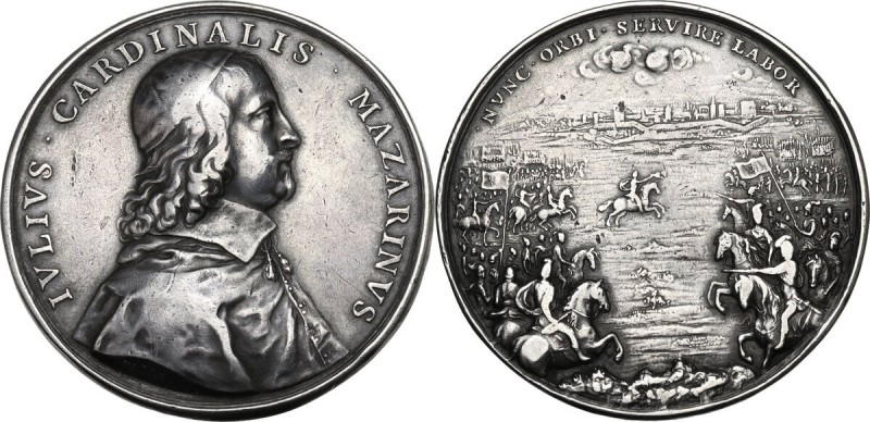 Giulio Mazzarino (1602-1661), cardinale. Medaglia per la Battaglia di Casale del...