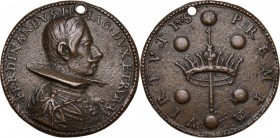 Ferdinando II de' Medici (1621-1670). Medaglia s.d. D/ FERDINANDVS II MAG DVX ETRVR V. Busto a destra con gorgiera. R/ VIRTVTIS PREMIA. Scettro corona...