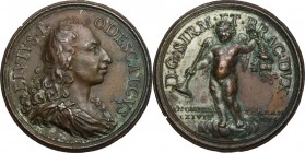 Livio Odescalchi (1652-1713), Duca di Bracciano. Medaglia s.d. (1687). D/ LIVIVS ODESCALCVS. Busto a destra con mantello drappeggiato e fermato sulla ...