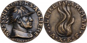 Benito Mussolini (1883-1945). Medaglia A. X. D/ MVSSOLINI BERSAGLIERE. Busto a destra in uniforme da bersagliere; sotto, GIAMPAOLI. R/ ALERE FLAMMAM. ...