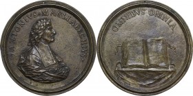 Antonio Magliabechi (1633-1714), Bibliotecario. Medaglia con bordo modanato s.d. (1704). D/ ANTONIVS MAGLIABECHIVS. Busto a destra con capelli lunghi ...