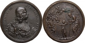 Cosimo III de' Medici (1670-1723). Medaglia con bordo modanato 1720. D/ COSMVS III ETRVSCORVM REX. Busto a destra con marcata calvizie e capelli lungh...