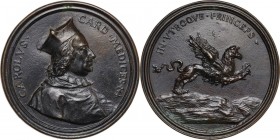 Carlo de'Medici (1596-1666), cardinale. Medaglia con bordo modanato s.d. D/ CAROLVS CARD MEDICES. Busto a destra con mantellina e berretto cardinalizi...