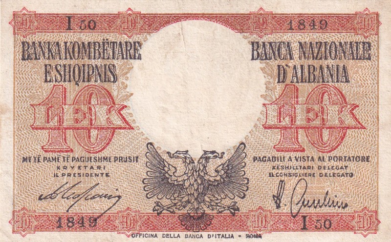 Albania, 10 Lek, 1940, XF, p11
Stained
Estimate: USD 15-30