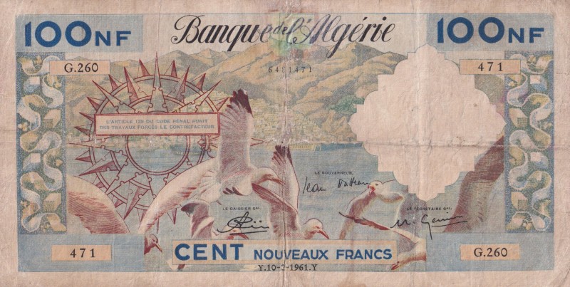 Algeria, 100 Nouveaux Francs, 1961, FINE, p121b
There are tears and repairs wit...