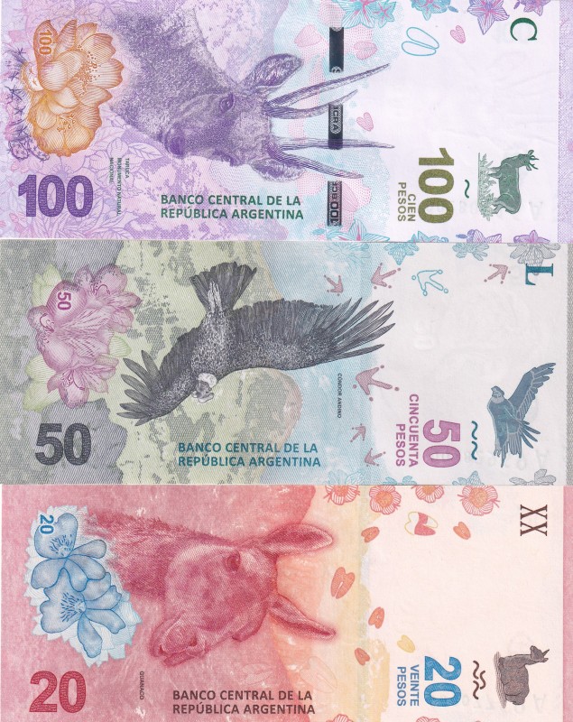 Argentina, 20-50-100 Pesos, 2017/2018, UNC, p361; p363; pNew, (Total 3 banknotes...
