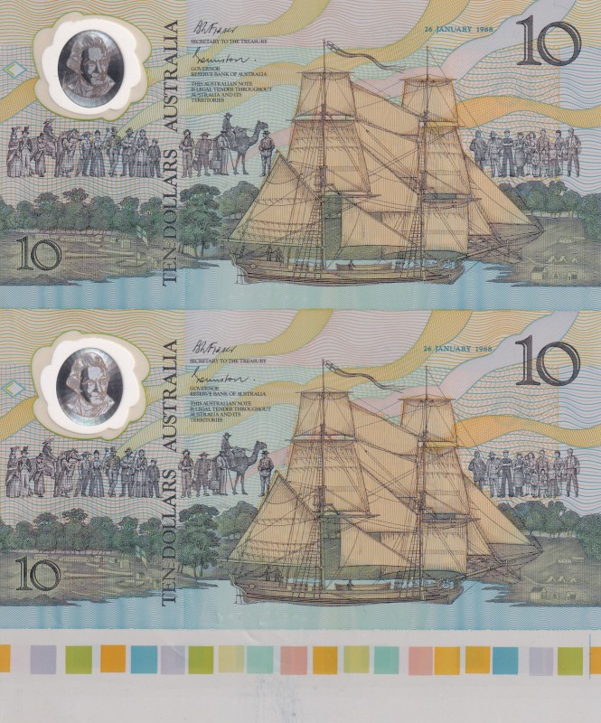 Australia, 10 Dollars, 1988, UNC, p49a
In 2 blocks. Uncut.
Estimate: USD 100-2...
