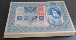 Austria, 1.000 Kronen, 1919, UNC, p59, (Total 100 banknotes)
Overprint: "DEUTSCHOSTERREICH"
Estimate: USD 250-500