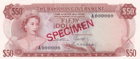 Bahamas, 50 Dollars, 1965, UNC, p24s, SPECIMEN
3 signed specimen banknotes, this bank note has no normal edition
Estimate: USD 2.500-5.000