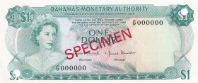 Bahamas, 1 Dollar, 1968, UNC, p27s, SPECIMEN
Queen Elizabeth II. Potrait
Estimate: USD 50-100