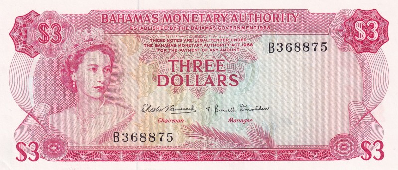Bahamas, 3 Dollars, 1968, UNC, p28a
Queen Elizabeth II. Potrait
Estimate: USD ...