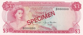 Bahamas, 3 Dollars, 1968, UNC, p28s, SPECIMEN
Queen Elizabeth II. Potrait
Estimate: USD 75-150