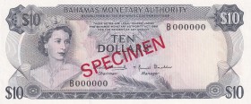 Bahamas, 10 Dollars, 1968, UNC, p30s, SPECIMEN
Queen Elizabeth II. Potrait
Estimate: USD 150-300