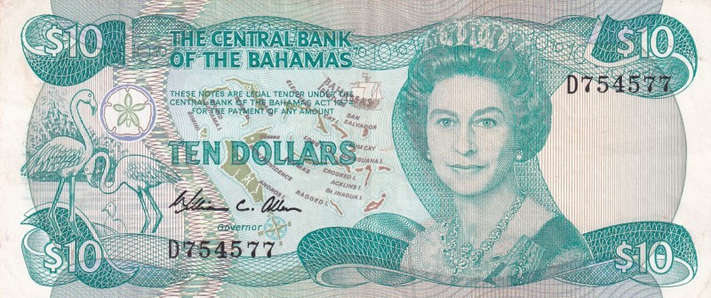 Bahamas, 10 Dollars, 1974, UNC(-), p47
Queen Elizabeth II. Potrait
Estimate: U...
