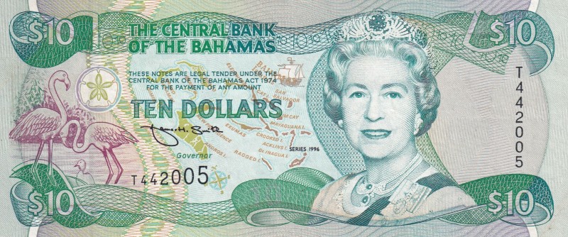 Bahamas, 10 Dollars, 1996, XF(+), p59a
Queen Elizabeth II. Potrait
Estimate: U...