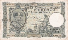 Belgium, 1.000 Francs-200 Belgas, 1939, VF(+), p104
Stained
Estimate: USD 20-40