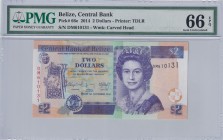 Belize, 2 Dollars, 2014, UNC, p66e
PMG 66 EPQ, Queen Elizabeth II. Potrait
Estimate: USD 30-60