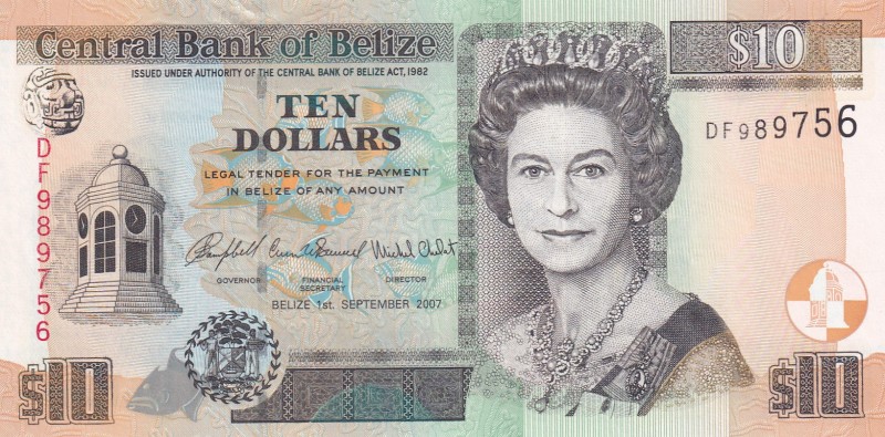 Belize, 10 Dollars, 2007, UNC, p68c
Queen Elizabeth II. Potrait
Estimate: USD ...